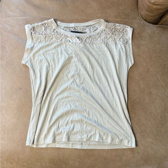Grace Elements NWT Lace Beaded Top Tan Women’s Size Large - Picture 1 of 6